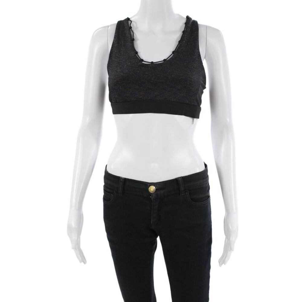 Soul Womens Scoop Neck Cross Back Metallic Knit Sports Bra Black Size Medium